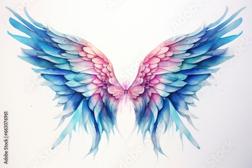 Beautiful magic watercolor blue pink wings. © AbGoni