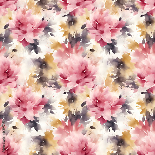 Seamless watercolor floral trendy chic pattern for surface print, High quality illustration, Luxury sophisticated graphic design, Emotional tender romantic feeling, Paint wash bleeds in paper