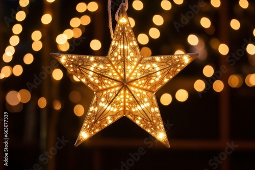 Christmas Star Decorations against a bokeh background. 