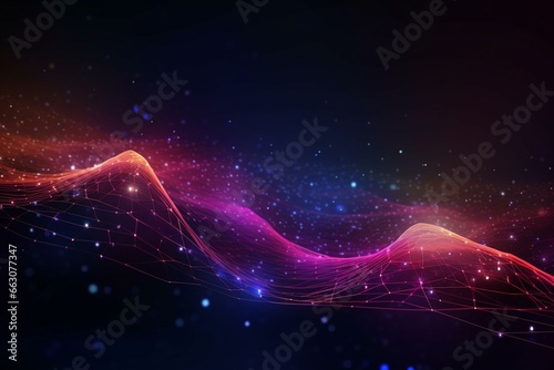 Futuristic network illustration with neon glow abstract wave, science galaxy, and data stream. Generative AI