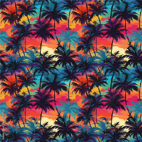 Seamless of Colorful Hawaii Palms Pattern. Seamless pattern of Hawaii Palms in colorful style