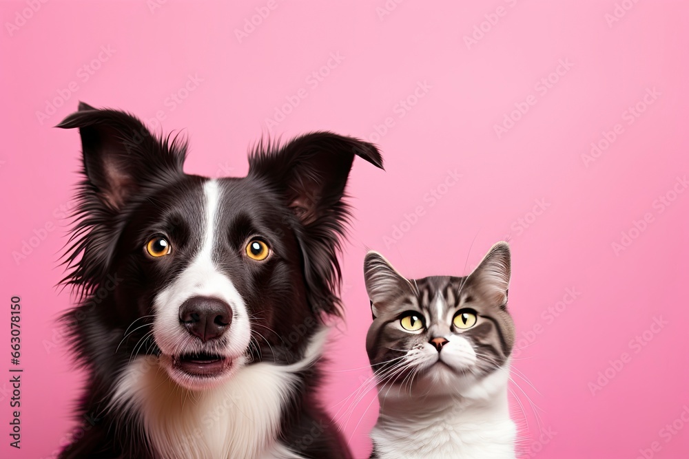 Cat and dog together with happy expressions. AI Generated