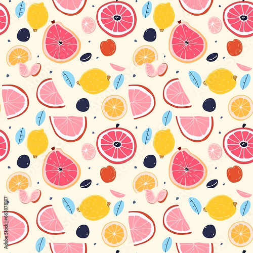 Seamless of fruits with lemon fruit, apple, berry, fruit pattern looking like unfinished watercolors, Design for fashion, Fabric, Textile, Fashionable print for textiles, Wallpaper and packaging