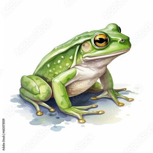 Watercolor green frog on white background. photo