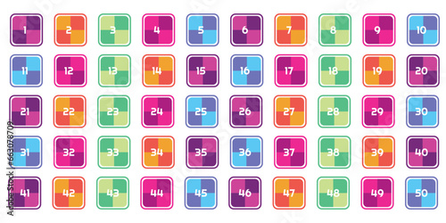 numbers one through fifty with colorful bubbles	
