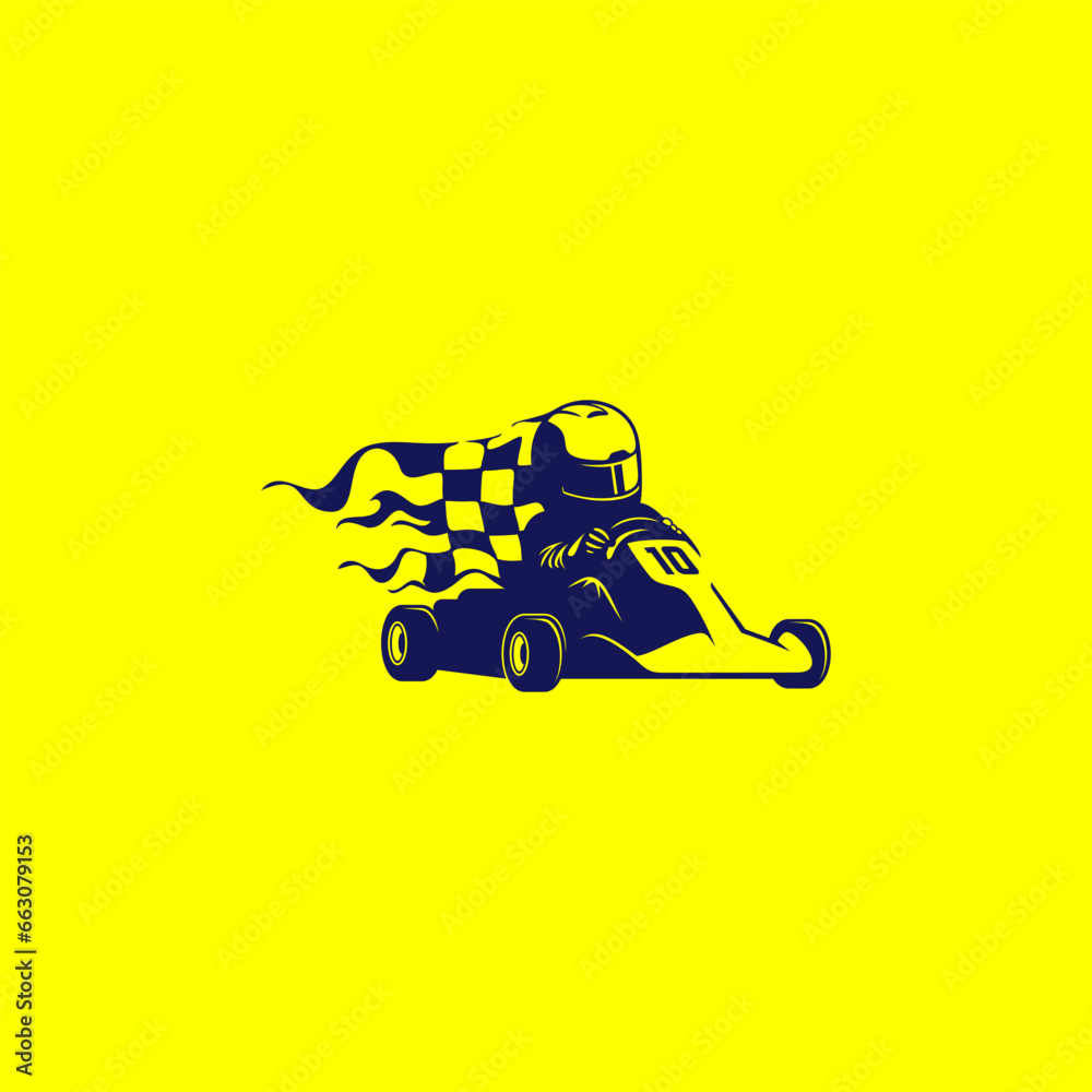Gokart logo design. Vector illustration of man driving a go-kart on a racetrack. modern logo design vector icon template - obrazy, fototapety, plakaty 