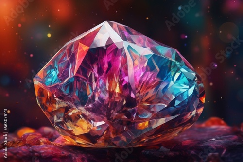 Close-up of a captivating and vibrant gemstone with a mesmerizing  shimmery background. Illustration. Generative AI