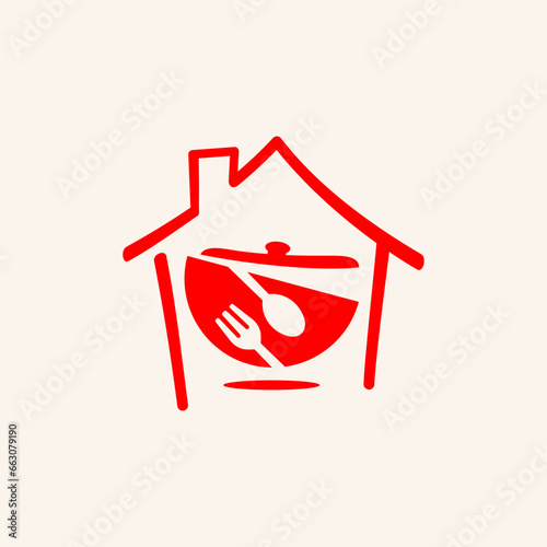 house restaurant logo design. Vector illustration of abstract home, spoon, fork, and bowl shape. modern logo design vector icon template