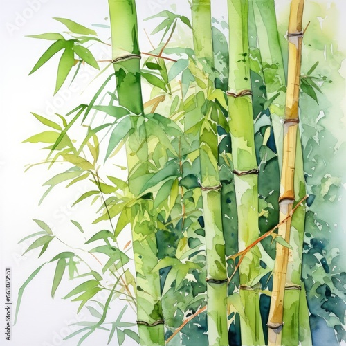 Watercolor bamboo clipart isolated on white background.