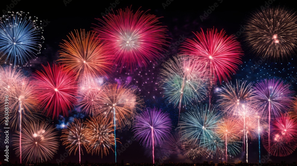 Fireworks over the city to celebrate New Year 2024 Fireworks over the city to celebrate New Year 2024