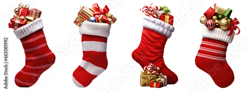 christmas stocking with gifts isolated on transparent background