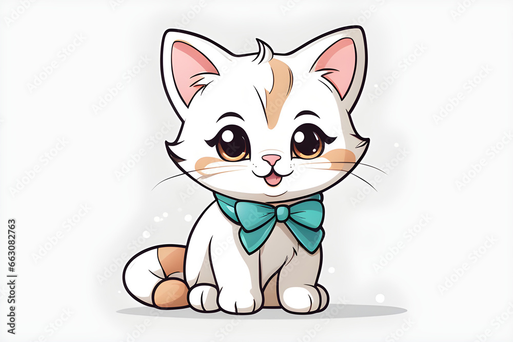 Obraz premium Cute Happy Cat In Clip Art Style, T shirt