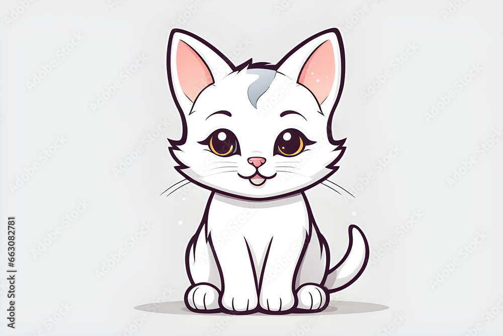 Cat white cartoon Pet isolated.