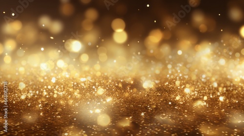 Photo of gold glitter on a black background creating a mesmerising and sparkling effect created with Generative AI technology photo