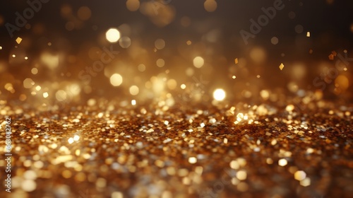 Photo of gold glitter on a black background creating a mesmerising and sparkling effect created with Generative AI technology