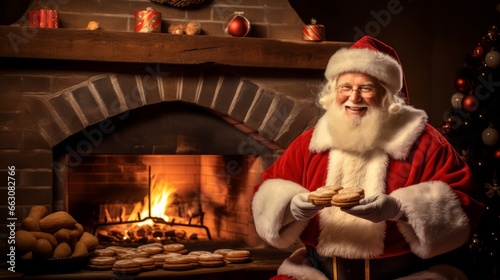 Grandparents dressed as Santa Claus preparing Christmas scones
