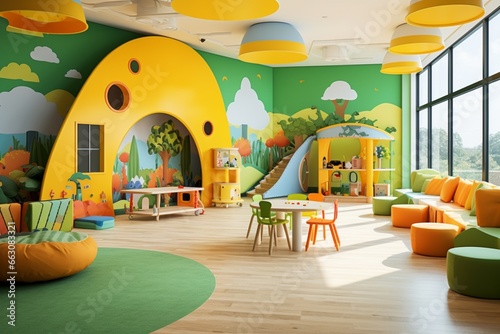 Design a vibrant and lively interior for a children's daycare center