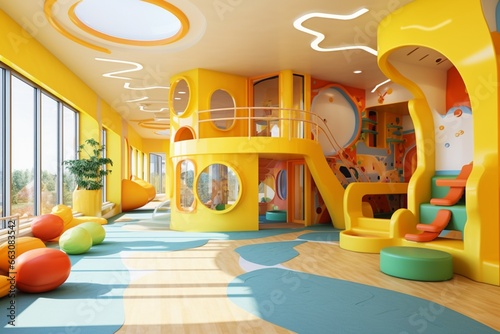 Design a vibrant and lively interior for a children's daycare center