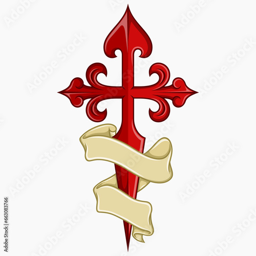 Cross of the apostle Santiago with ribbon