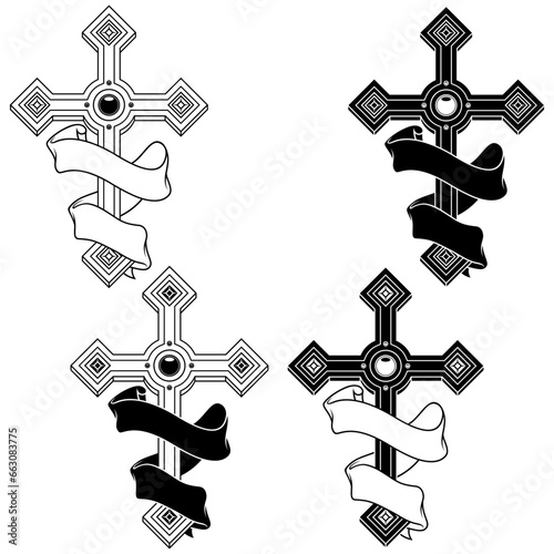 Christian cross surrounded with ribbon