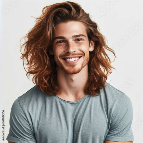 Portrait of happy young man with red hair 