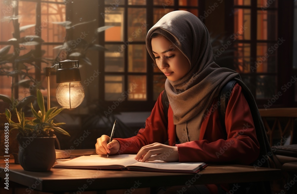 Hijab Girl doing homework Hijab Girl doing homework