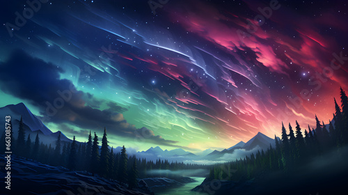 Celestial Lights  Captivating Aurora Borealis Illuminating the Cloudscape