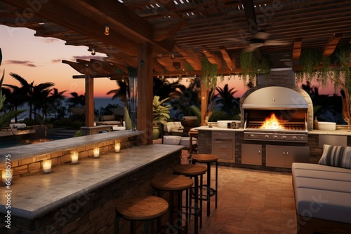 Plan an outdoor kitchen and entertainment area for a backyard oasis