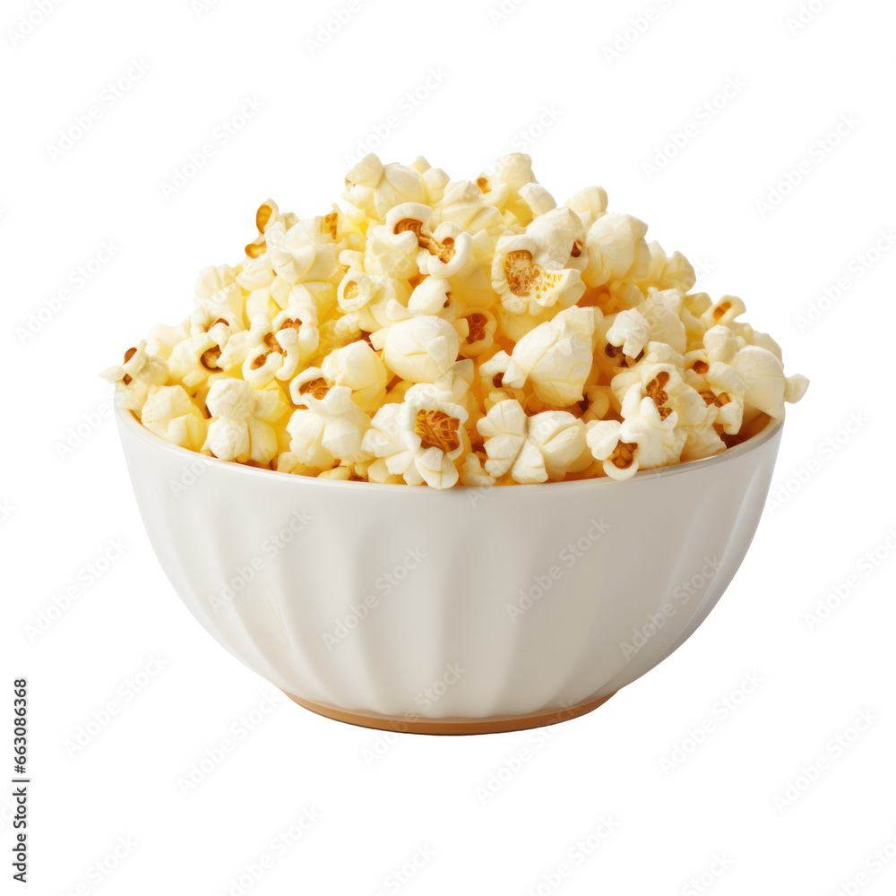 Popcorn in a bowl isolated on white transparent background, PNG Popcorn in a bowl isolated on white transparent background, PNG