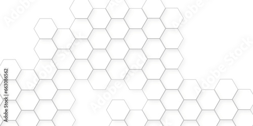Fototapeta Naklejka Na Ścianę i Meble -  Seamless creative geometric Pattern of white hexagon white abstract hexagon wallpaper or background. 3D Futuristic abstract honeycomb mosaic white background. white hexagon geometric texture.