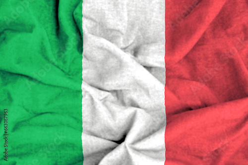 Italian flag with vibrant colors and fabric background photo