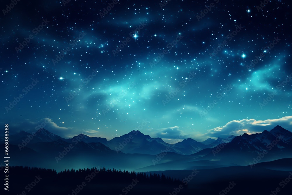 Starry sky at night above the mountain range