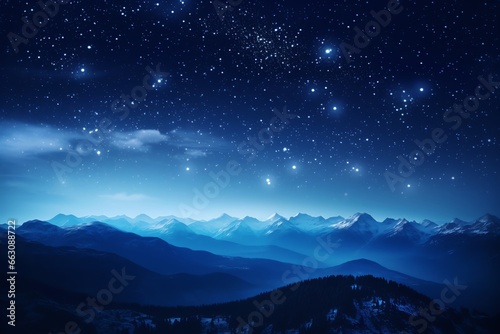 Starry sky at night above the mountain range © fledermausstudio