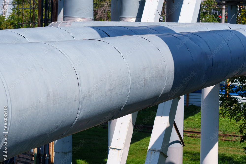 Ground-based heat pipes. The pipeline is above ground. Selective focus Ground-based heat pipes. The pipeline is above ground. Selective focus