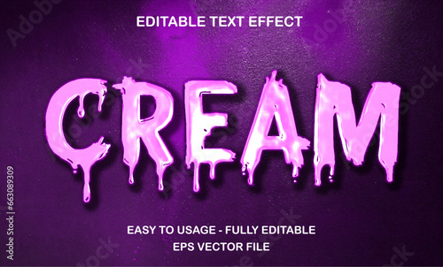 Cream editable text effect template, 3d bold dripping slime pink glossy style typography, premium vector