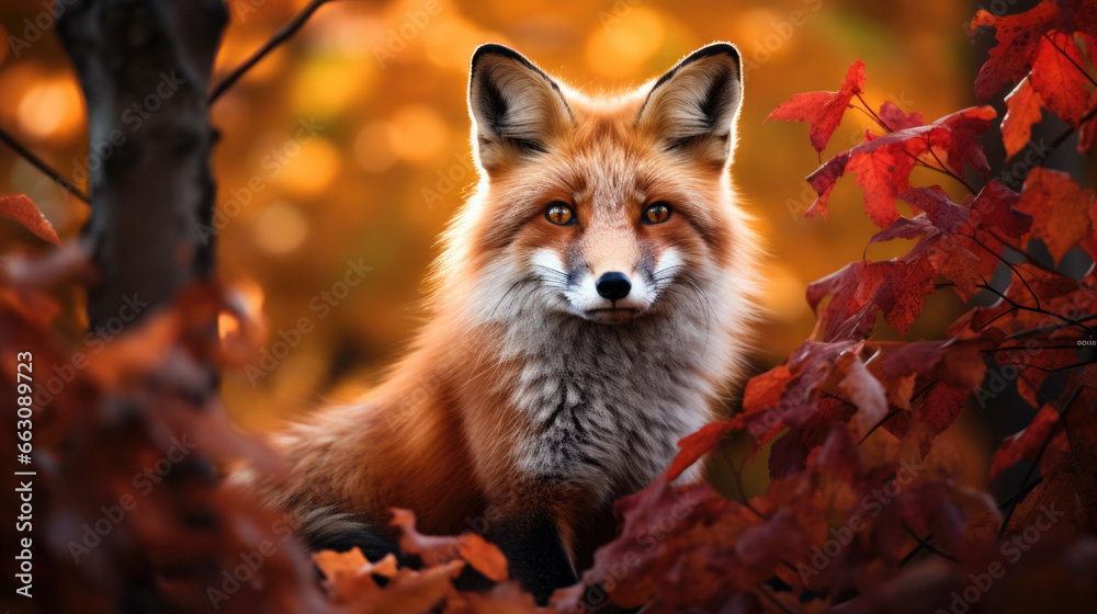 Fototapeta premium A fox in the autumn forest