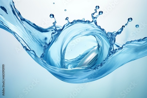 Abstract background with blue-colored splash cosmetic moisturizer water. Generative AI photo