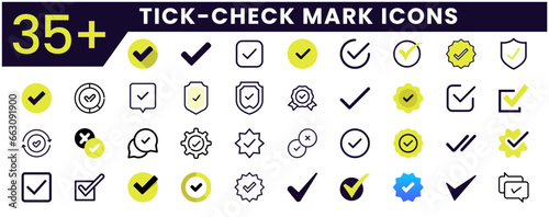 Check mark tick or correct icon. Different icons checklist vector design. Check-mark icon for business, office, poster, and web designs. Icons collections