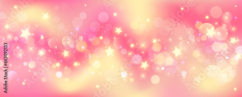 Pink gradient background. Orange and yellow mesh pastel backdrop. Peach warm blurry sky with stars and bokeh. Liquid fluid texture