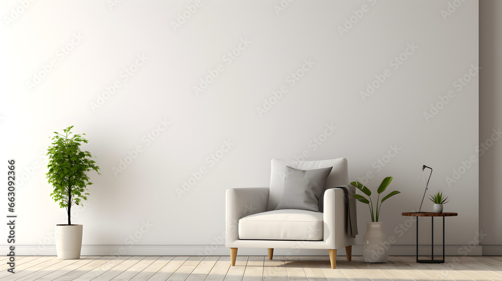 A single white sofa in an empty room with white walls and floor,furniture, home, wall, living, couch, design