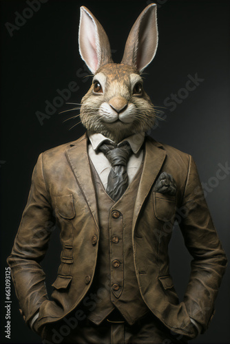 Portrait of a Successful Business Rabbit Businessman with Suit and Tie building Wealth Money Fortune