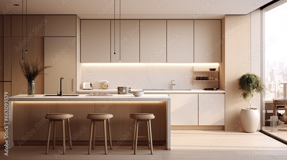 Ultra Modern Minimalist Apartment Kitchen Reference: Modern Minimalist Apartment Kitchen With White Beige A Stone Cream