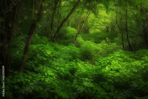 Lush foliage in vibrant green  representing the beauty of nature and its preservation. Generative AI