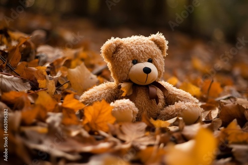 Autumnal teddy bear. Generative AI © Arvid