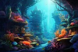 Underwater world. Underwater world with corals and tropical fish, Coral garden seascape and underwater world, AI Generated