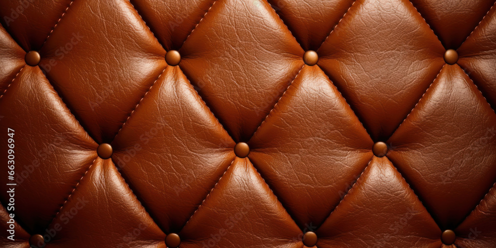 Fototapeta premium Texture of luxurious brown leather like that of a Chesterfield couch.