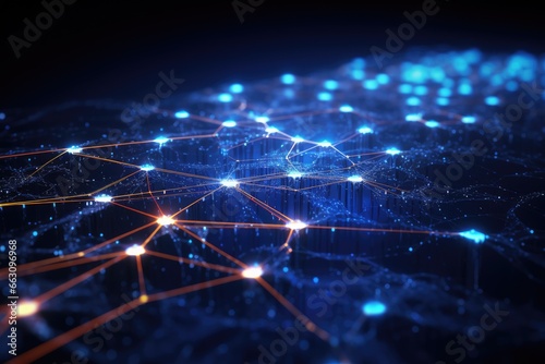 3d rendering of abstract digital technology background with connection lines and dots, Cyber big data flow. Blockchain data fields. Network line connect stream, AI Generated photo