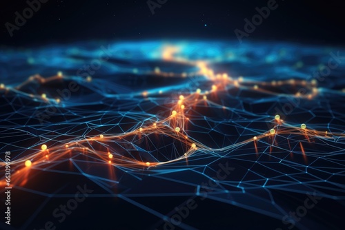 3d rendering of abstract technology digital background. Network connection structure, Cyber big data flow. Blockchain data fields. Network line connect stream, AI Generated © Iftikhar alam