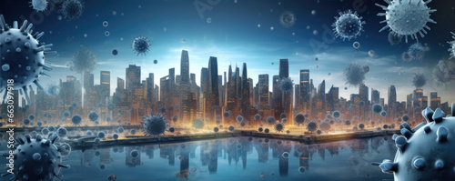 Depiction of coronavirus in a big city. generative ai