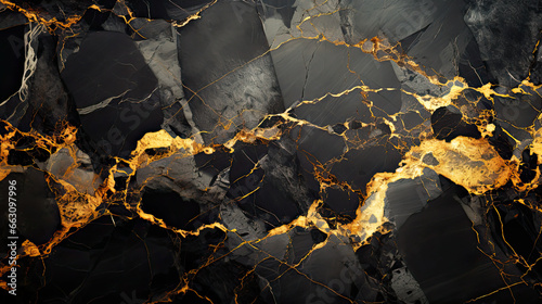 Black Marble with Golden Veins - Elegant Natural Pattern for Luxurious Backgrounds, Abstract Black, Grey, and Gold Aesthetic, Perfect for Premium Interior Design